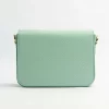 کیف دوشی زنانه چرم طبیعی اوال Oval مدل 101 طرح منحنی رنگ سبز آبی