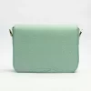 کیف دوشی زنانه چرم طبیعی اوال Oval مدل 101 طرح گل رنگ سبز آبی