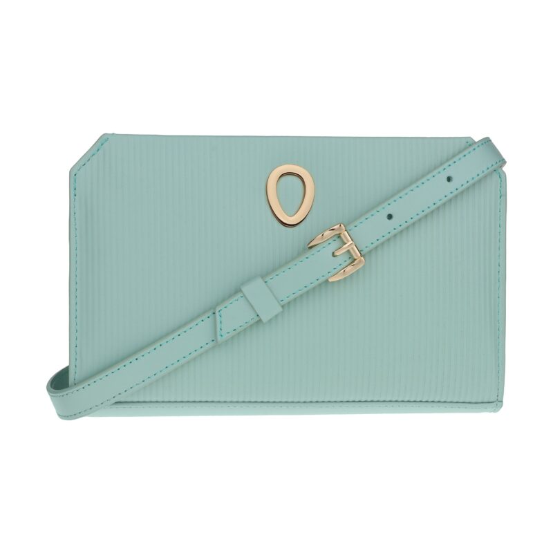 کیف زنانه چرم طبیعی Oval مدل 110 رنگ سبز آبی