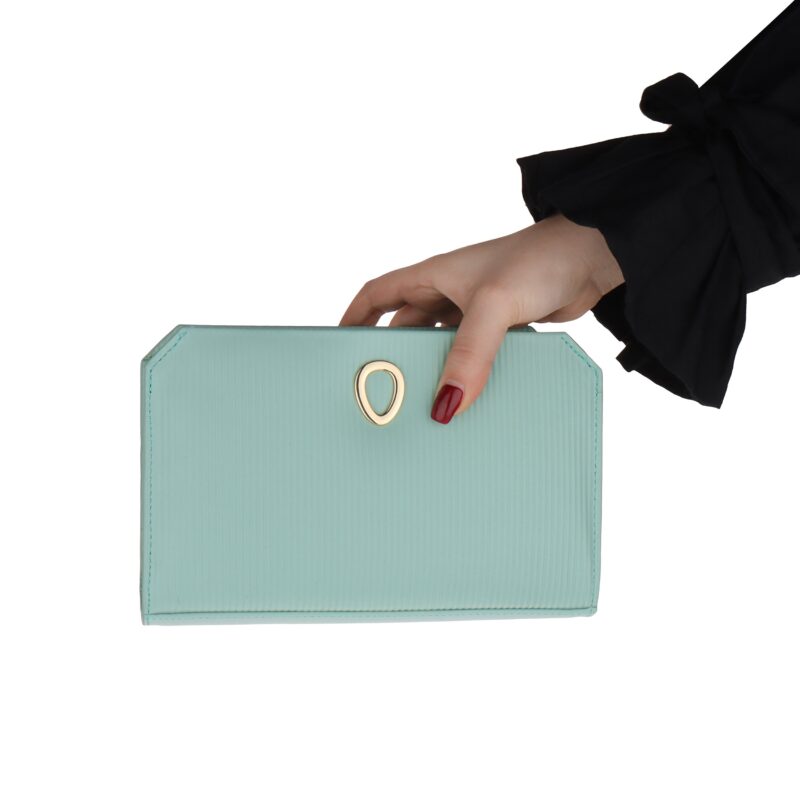کیف زنانه چرم طبیعی Oval مدل 110 رنگ سبز آبی